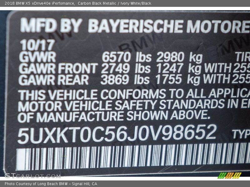 Carbon Black Metallic / Ivory White/Black 2018 BMW X5 xDrive40e iPerfomance