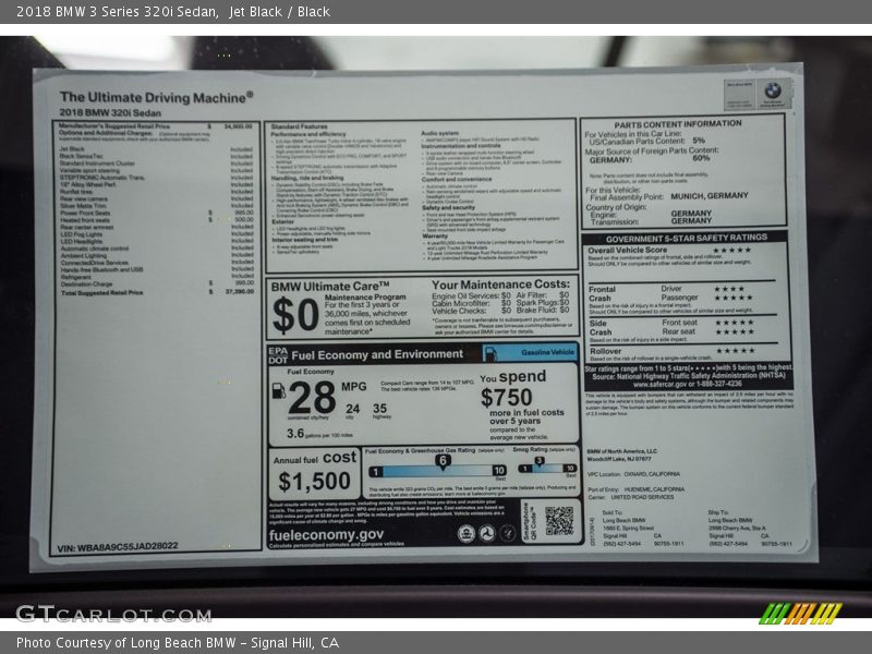  2018 3 Series 320i Sedan Window Sticker