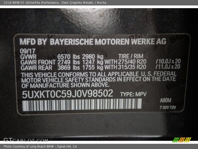 Dark Graphite Metallic / Mocha 2018 BMW X5 xDrive40e iPerfomance