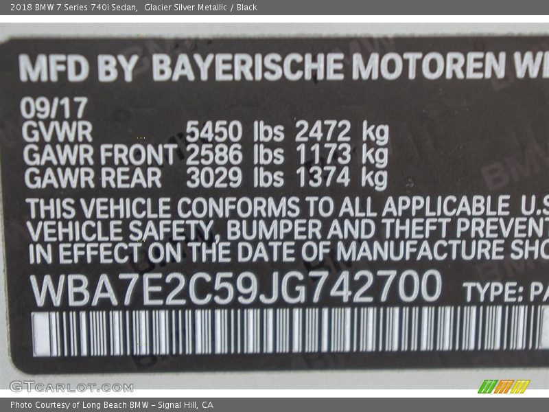 Glacier Silver Metallic / Black 2018 BMW 7 Series 740i Sedan