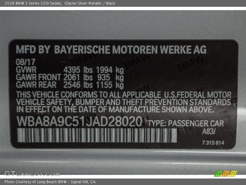 2018 3 Series 320i Sedan Glacier Silver Metallic Color Code A83