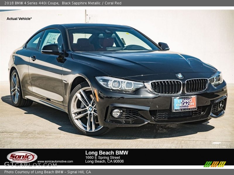 Black Sapphire Metallic / Coral Red 2018 BMW 4 Series 440i Coupe