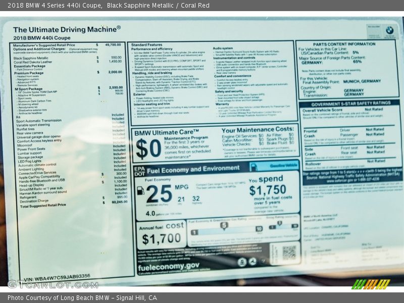 Black Sapphire Metallic / Coral Red 2018 BMW 4 Series 440i Coupe