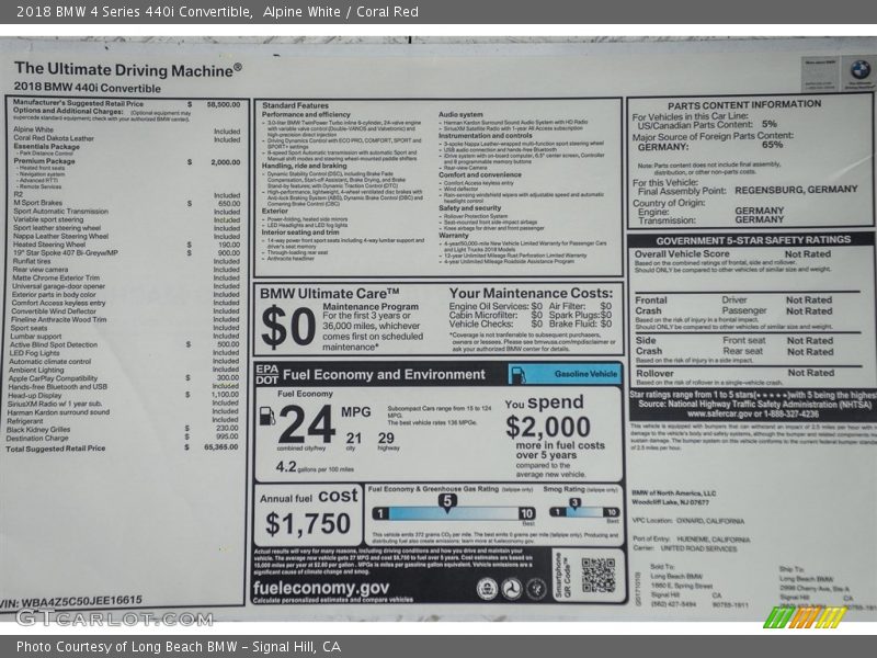 Alpine White / Coral Red 2018 BMW 4 Series 440i Convertible