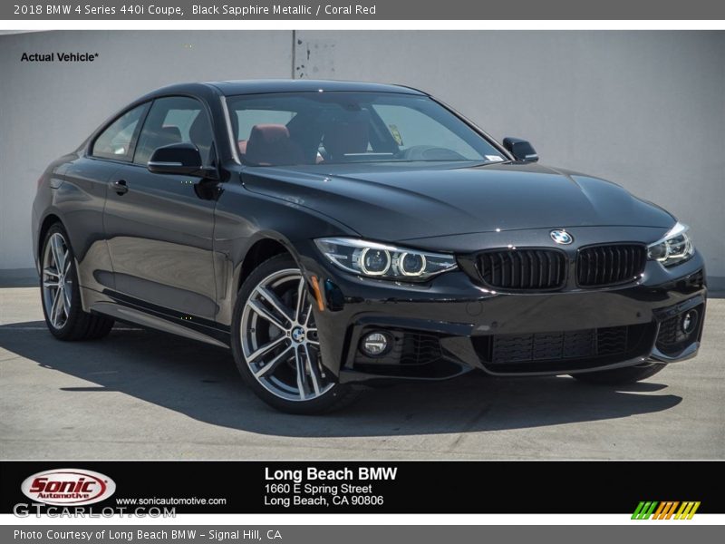 Black Sapphire Metallic / Coral Red 2018 BMW 4 Series 440i Coupe