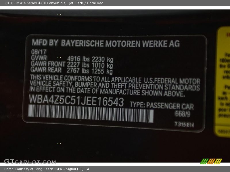 Jet Black / Coral Red 2018 BMW 4 Series 440i Convertible