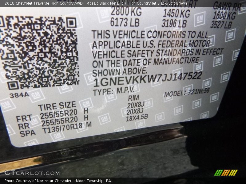 Mosaic Black Metallic / High Country Jet Black/Loft Brown 2018 Chevrolet Traverse High Country AWD