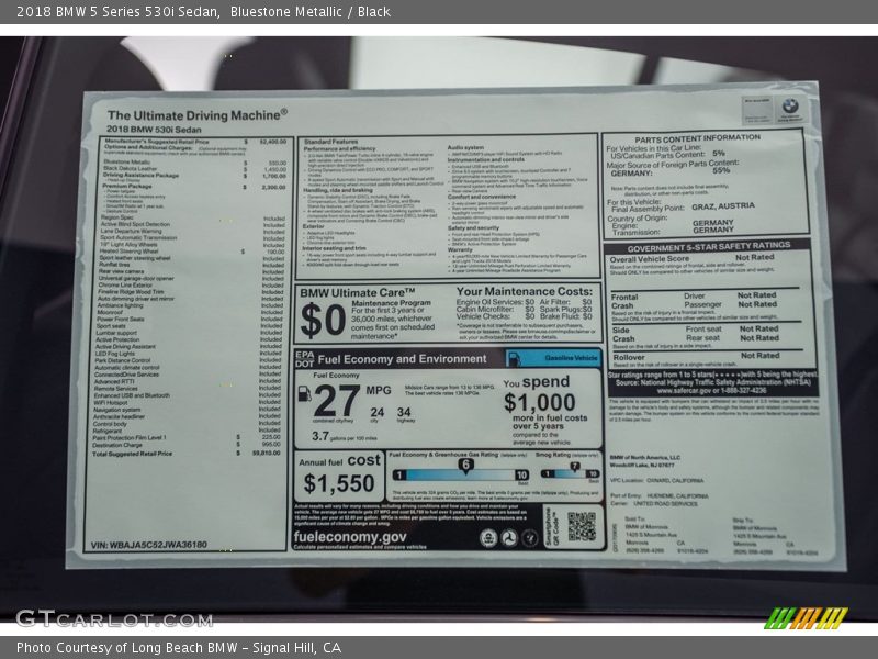 Bluestone Metallic / Black 2018 BMW 5 Series 530i Sedan