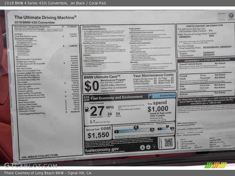 Jet Black / Coral Red 2018 BMW 4 Series 430i Convertible