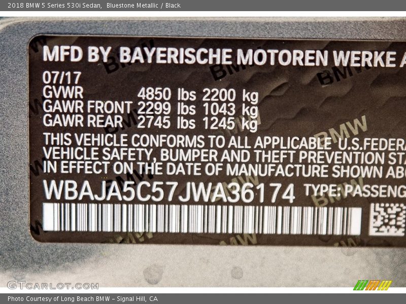 Bluestone Metallic / Black 2018 BMW 5 Series 530i Sedan
