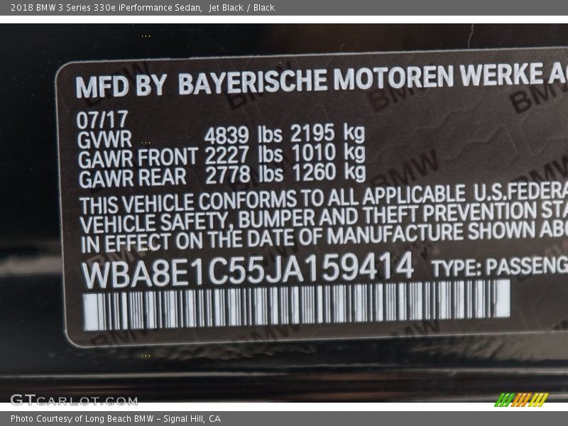 Jet Black / Black 2018 BMW 3 Series 330e iPerformance Sedan