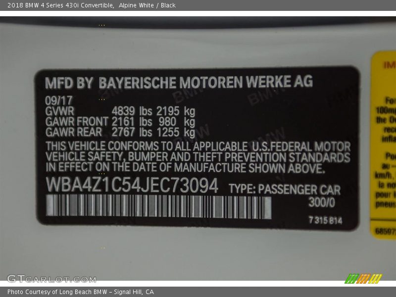 Alpine White / Black 2018 BMW 4 Series 430i Convertible