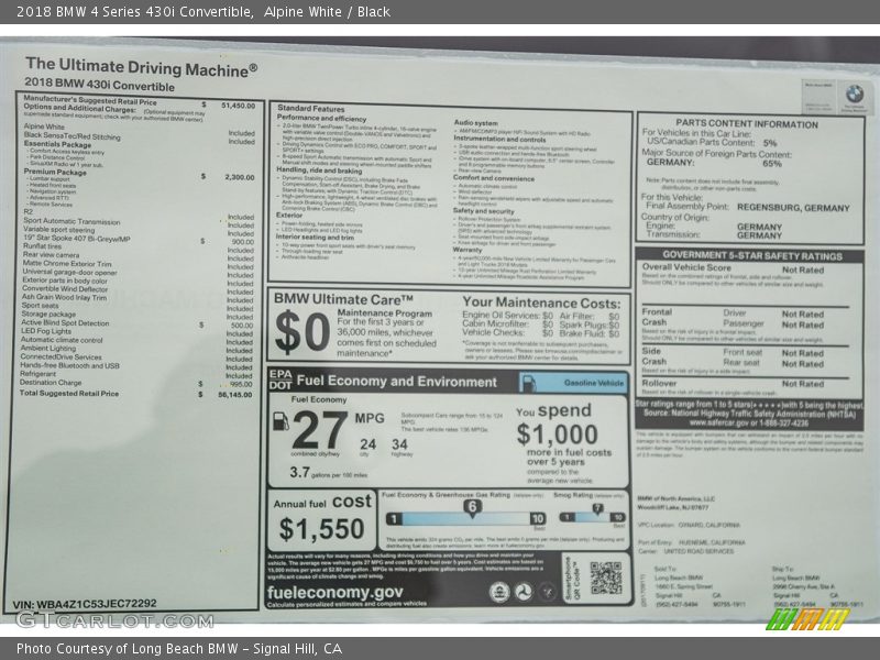 Alpine White / Black 2018 BMW 4 Series 430i Convertible