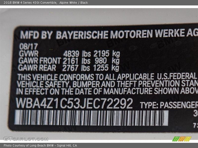 Alpine White / Black 2018 BMW 4 Series 430i Convertible