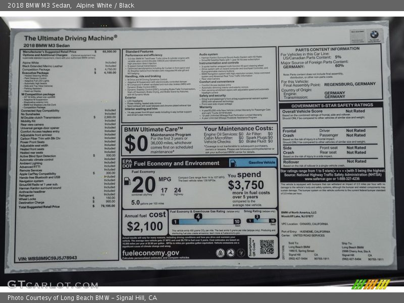 Alpine White / Black 2018 BMW M3 Sedan