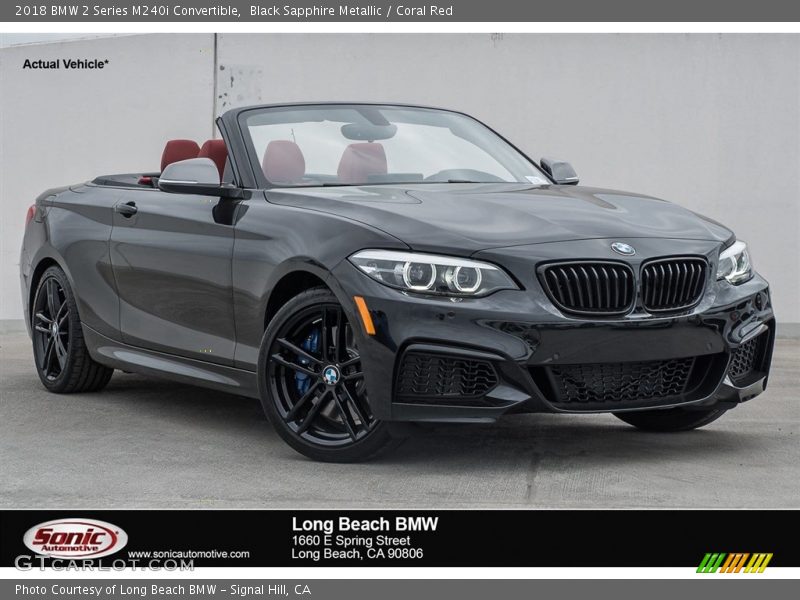 Black Sapphire Metallic / Coral Red 2018 BMW 2 Series M240i Convertible