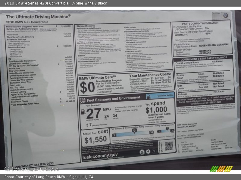 Alpine White / Black 2018 BMW 4 Series 430i Convertible