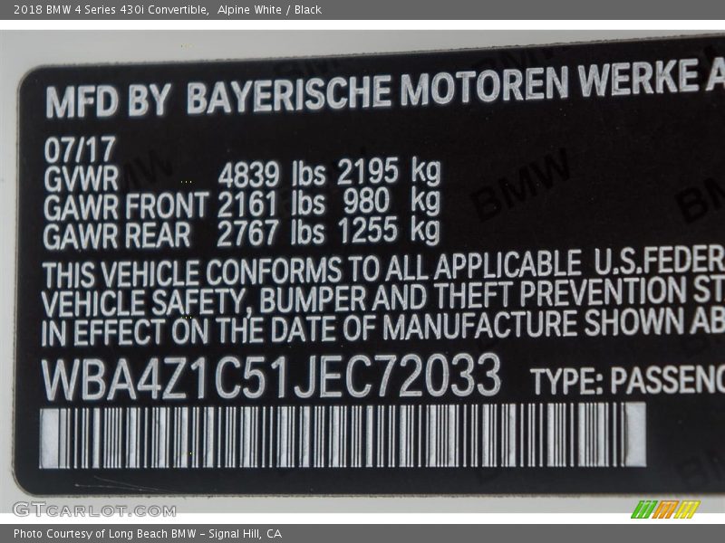 Alpine White / Black 2018 BMW 4 Series 430i Convertible