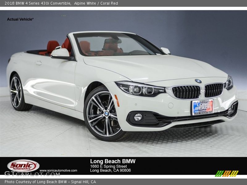 Alpine White / Coral Red 2018 BMW 4 Series 430i Convertible