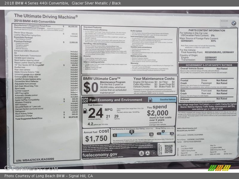  2018 4 Series 440i Convertible Window Sticker