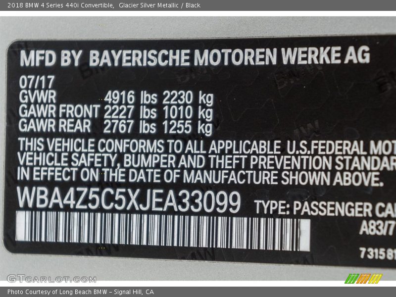 2018 4 Series 440i Convertible Glacier Silver Metallic Color Code A83