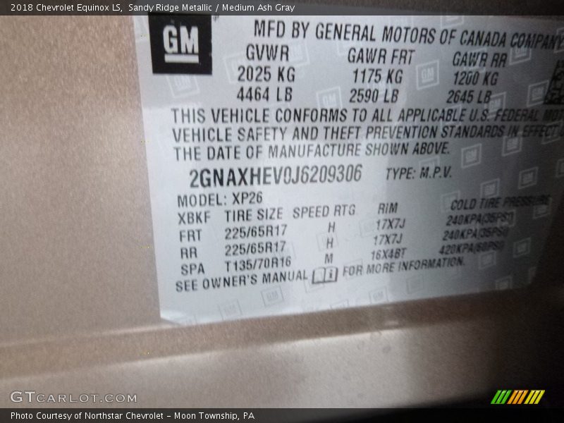 Sandy Ridge Metallic / Medium Ash Gray 2018 Chevrolet Equinox LS