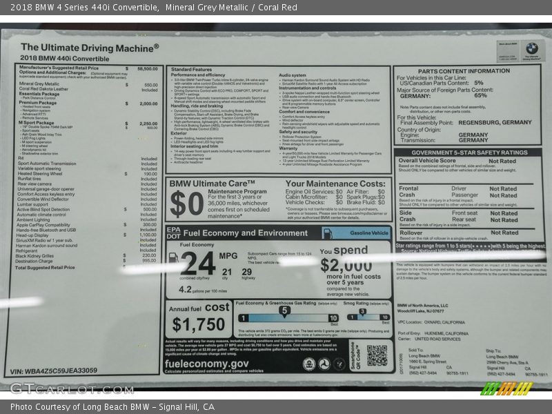  2018 4 Series 440i Convertible Window Sticker