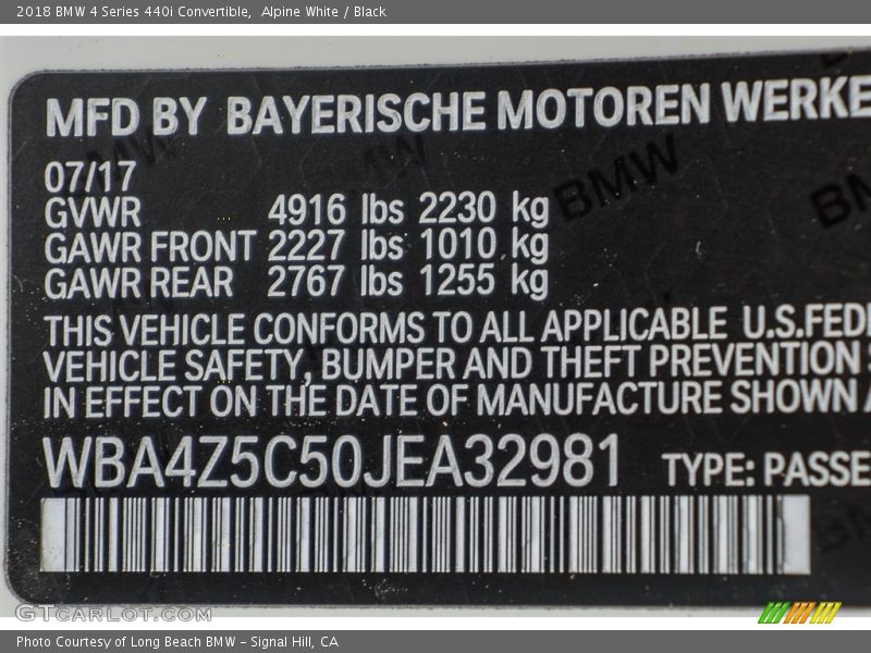Alpine White / Black 2018 BMW 4 Series 440i Convertible