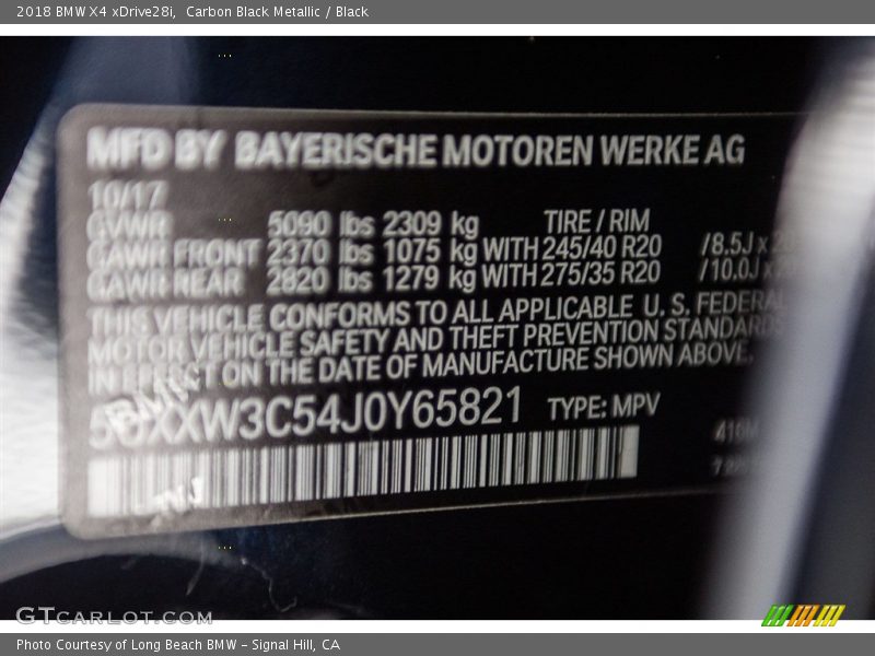 Carbon Black Metallic / Black 2018 BMW X4 xDrive28i