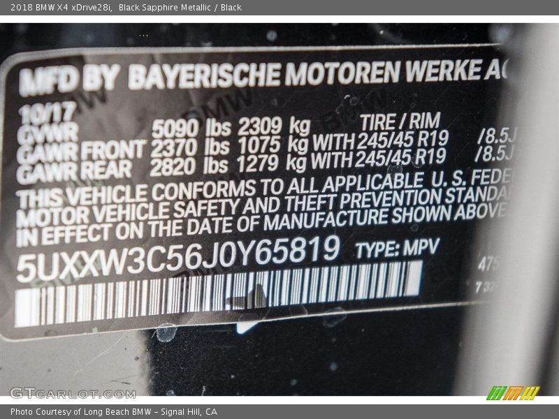 Black Sapphire Metallic / Black 2018 BMW X4 xDrive28i