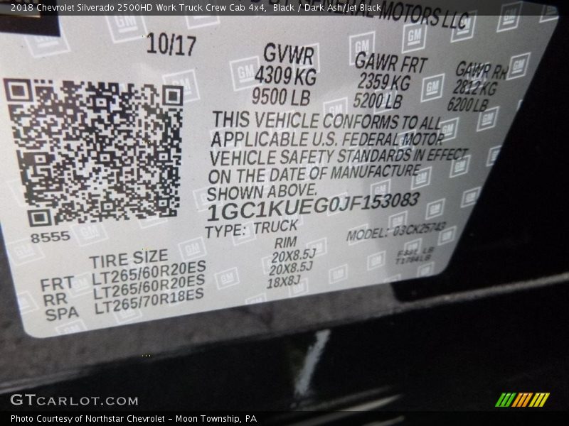 Black / Dark Ash/Jet Black 2018 Chevrolet Silverado 2500HD Work Truck Crew Cab 4x4