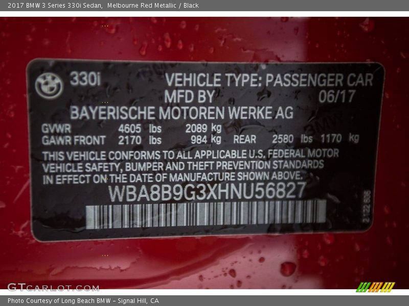 Melbourne Red Metallic / Black 2017 BMW 3 Series 330i Sedan