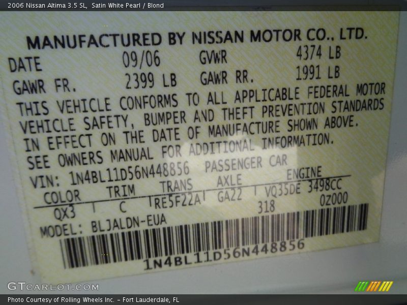 Satin White Pearl / Blond 2006 Nissan Altima 3.5 SL
