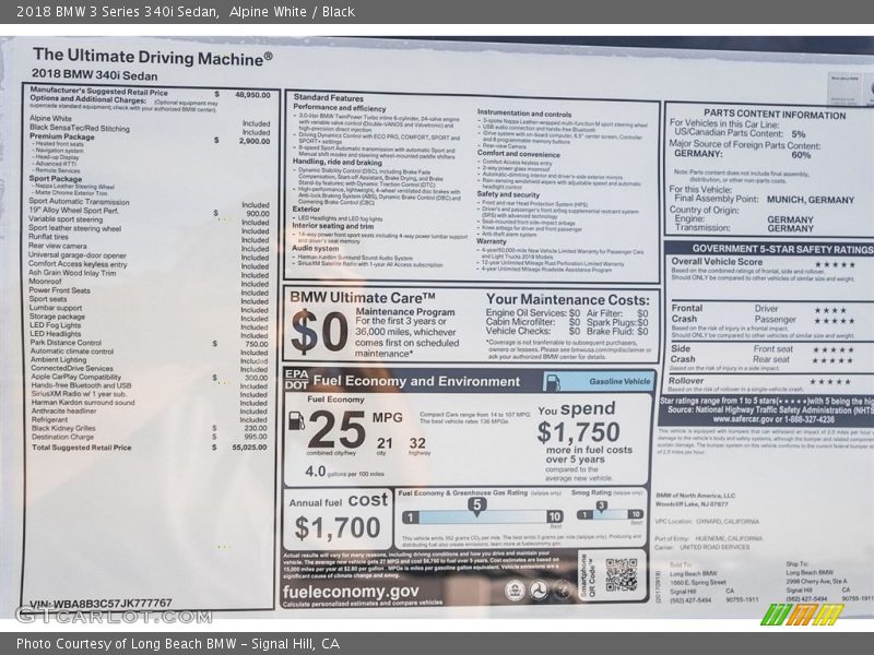 Alpine White / Black 2018 BMW 3 Series 340i Sedan