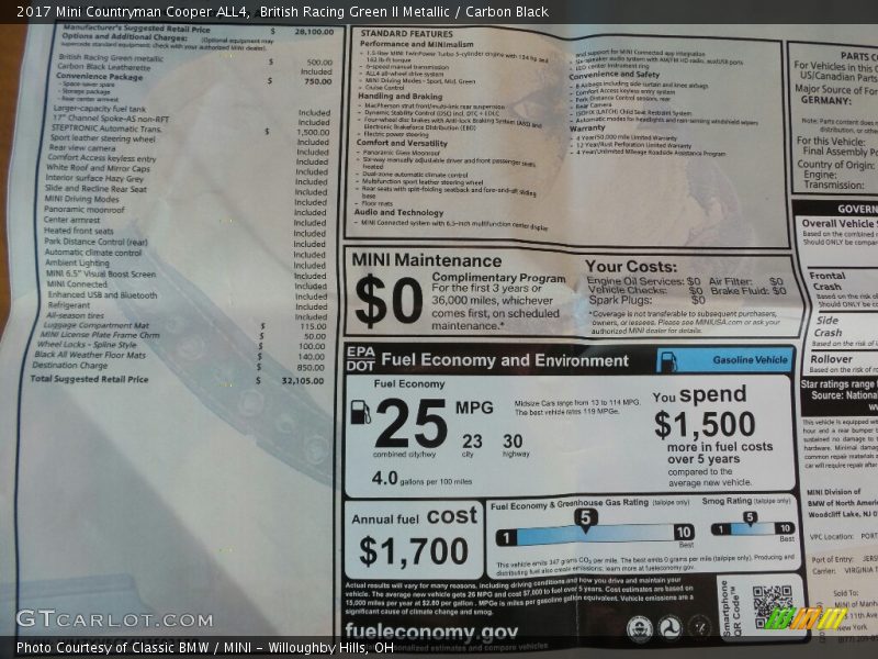 British Racing Green II Metallic / Carbon Black 2017 Mini Countryman Cooper ALL4