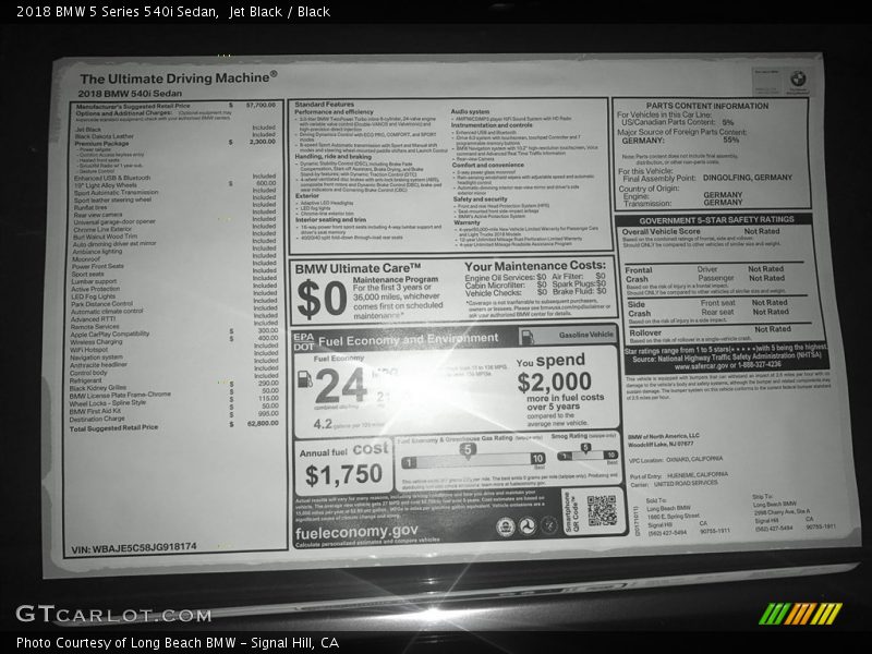Jet Black / Black 2018 BMW 5 Series 540i Sedan