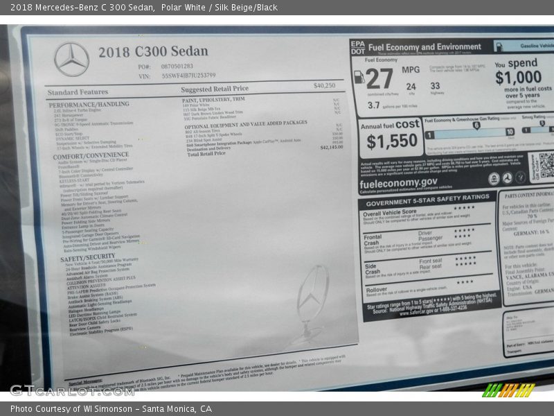 Polar White / Silk Beige/Black 2018 Mercedes-Benz C 300 Sedan