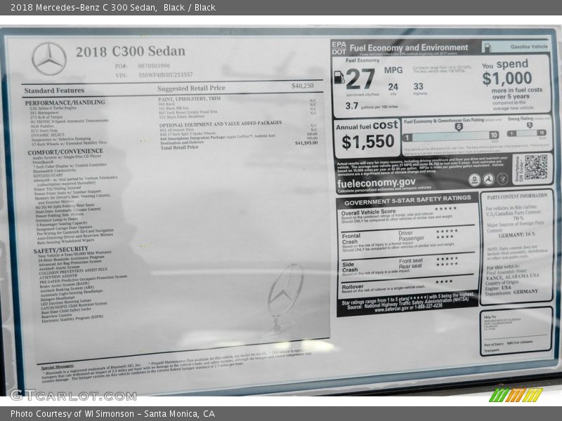 Black / Black 2018 Mercedes-Benz C 300 Sedan