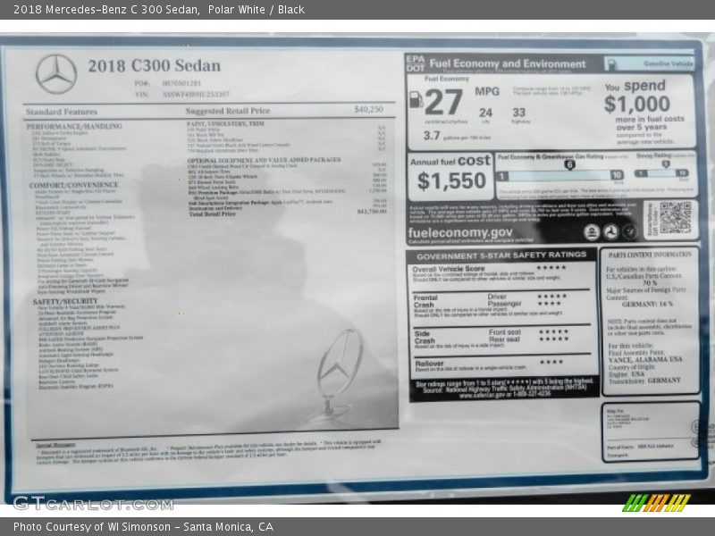 Polar White / Black 2018 Mercedes-Benz C 300 Sedan