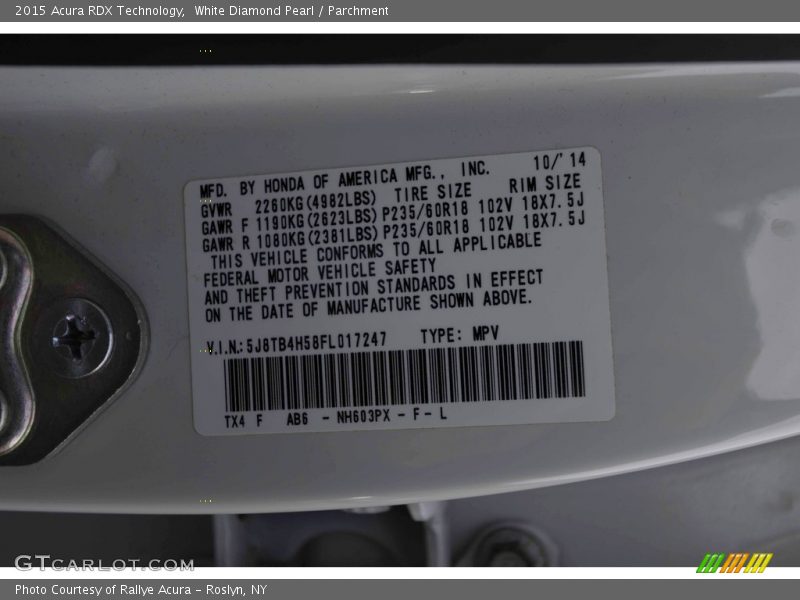 White Diamond Pearl / Parchment 2015 Acura RDX Technology