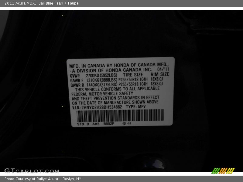 Bali Blue Pearl / Taupe 2011 Acura MDX