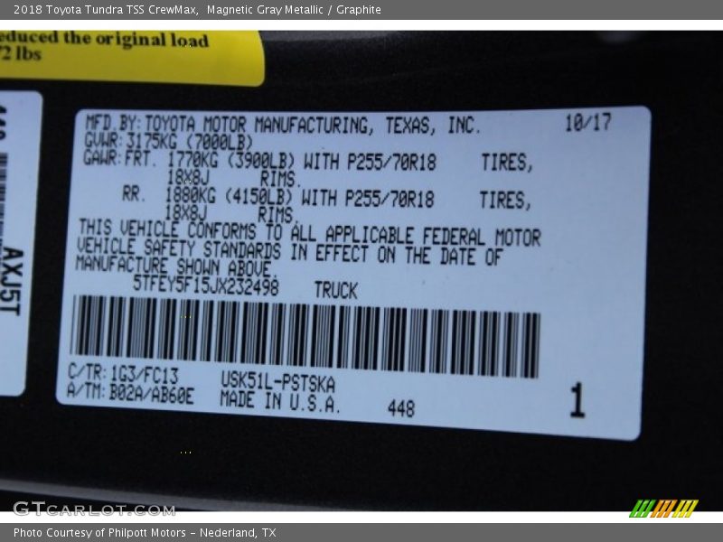 Magnetic Gray Metallic / Graphite 2018 Toyota Tundra TSS CrewMax