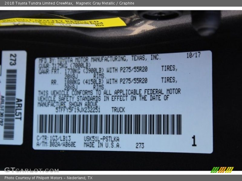 Magnetic Gray Metallic / Graphite 2018 Toyota Tundra Limited CrewMax