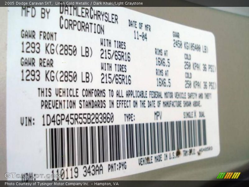 Linen Gold Metallic / Dark Khaki/Light Graystone 2005 Dodge Caravan SXT