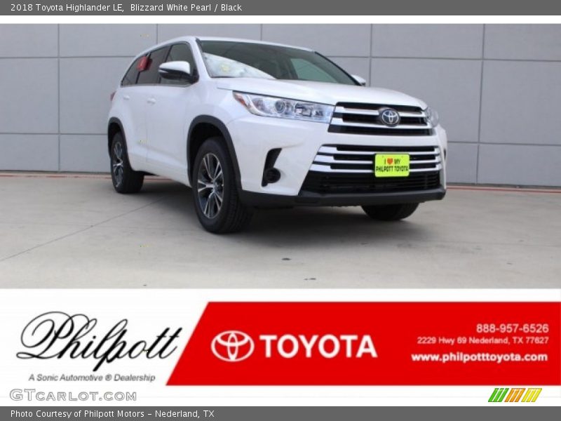 Blizzard White Pearl / Black 2018 Toyota Highlander LE