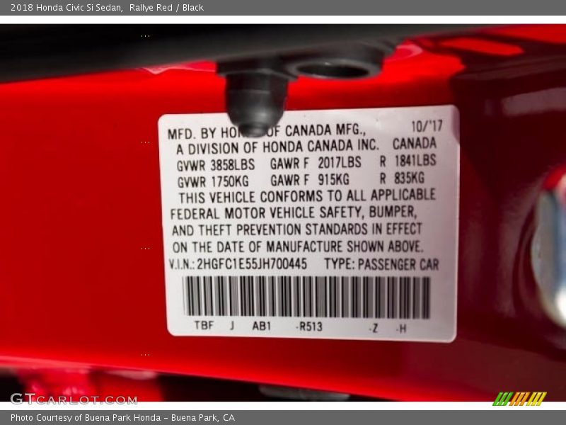 Rallye Red / Black 2018 Honda Civic Si Sedan