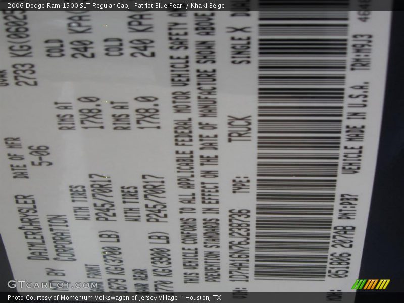 Patriot Blue Pearl / Khaki Beige 2006 Dodge Ram 1500 SLT Regular Cab