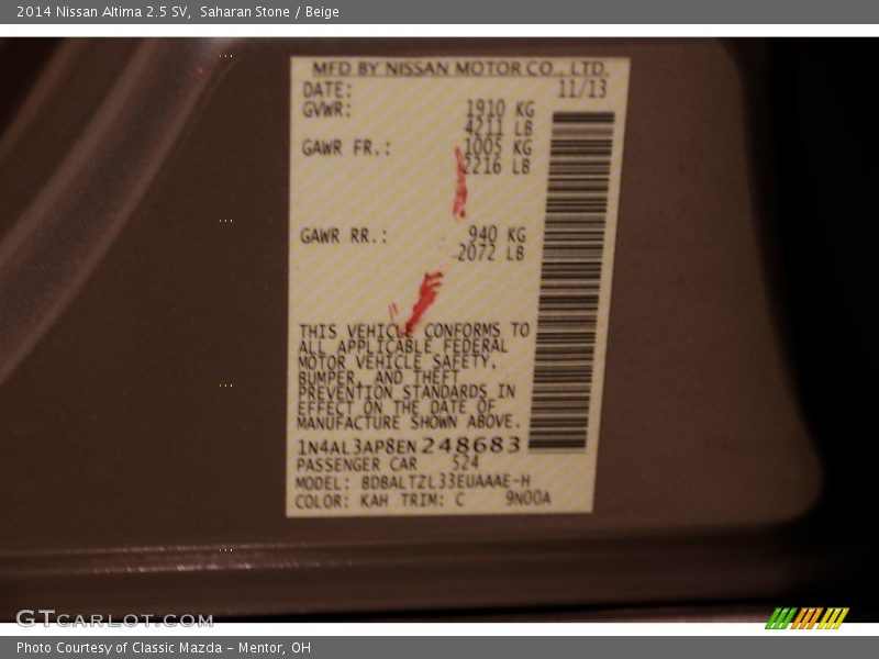 Saharan Stone / Beige 2014 Nissan Altima 2.5 SV