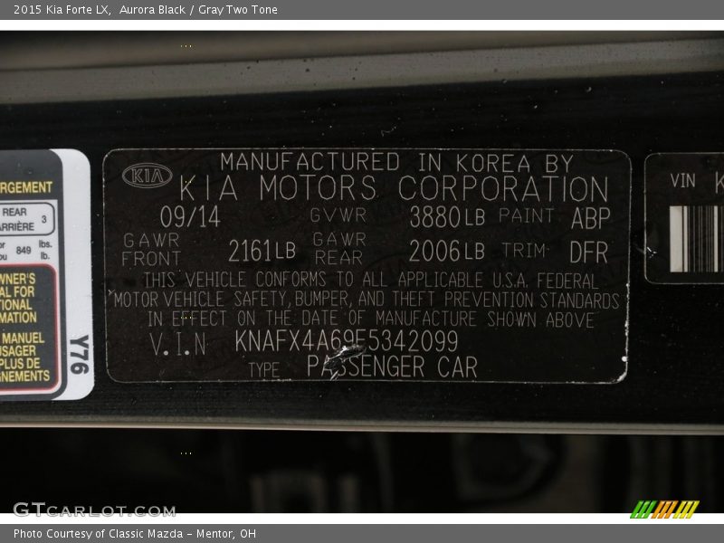 Aurora Black / Gray Two Tone 2015 Kia Forte LX