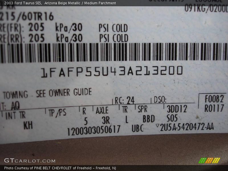 Arizona Beige Metallic / Medium Parchment 2003 Ford Taurus SES